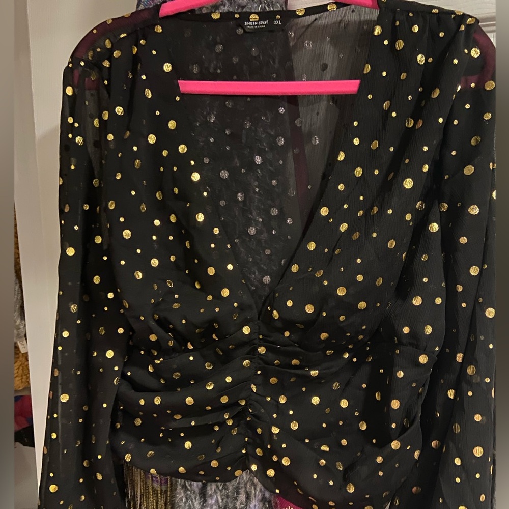 SHEIN Sheer Black and Good Cropped Blouse 3XL